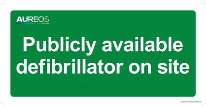 Show details for Publically available defibrillator on site 600mm X 300mm