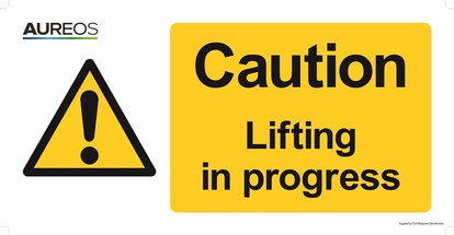 Show details for Caution - Lifting in progress 600mm X 300mm