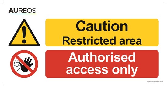Picture of Caution Restricted Area, Authorised Access Only (Yellow/Red) 600mm X 300mm